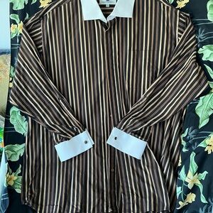 Striped Brown and Black Button-Up Shirt